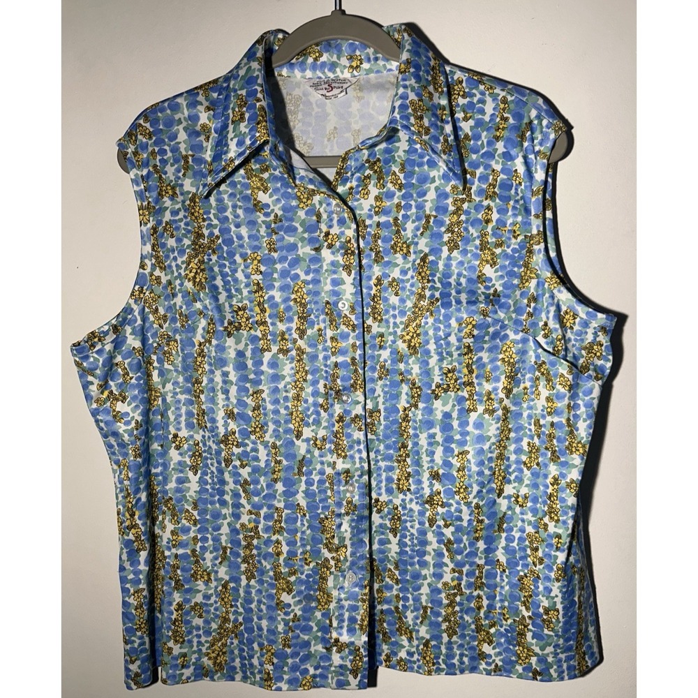 Vintage SEARS Women's‎ Retro Top Size 42 Sleeveless Polyester Collar Button 70s